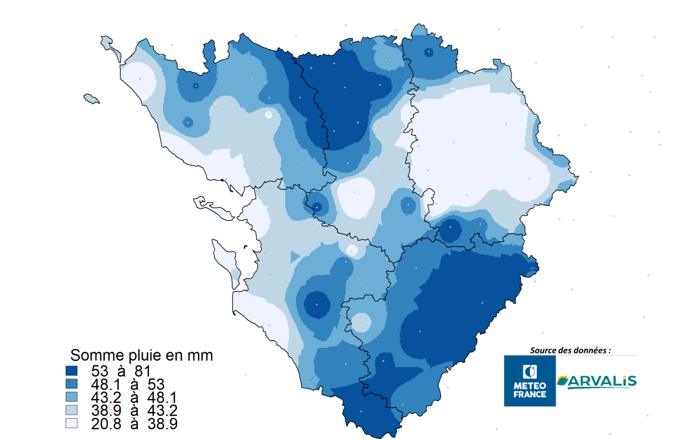 Carte 1 : Somme de pluies entre le 1er avril et le 3 mai 2023