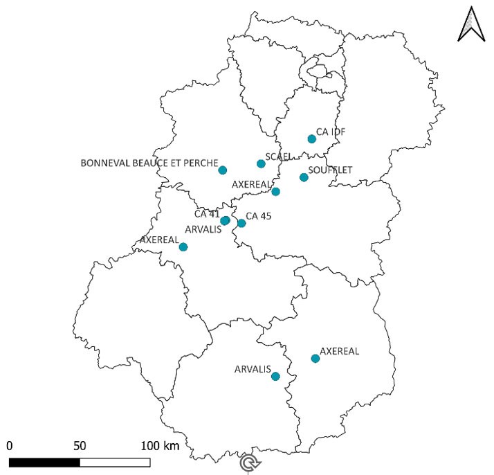 Figure 1 : Localisation et description des essais variétés 2022-2023 – Réseau du Comité Technique Blé Dur Centre-Val de Loire et Ile-de-France