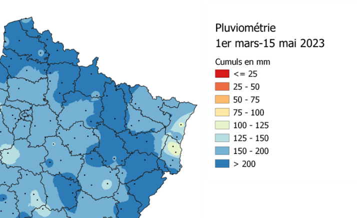 Figure n°1 : Cartographie des cumuls de pluie sur la période 1er mars/15 mai