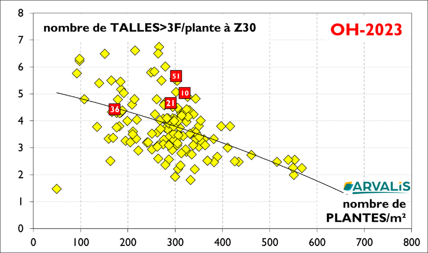 Figure n°2 : Tallage des orges d’hiver sur le réseau régional ARVALIS