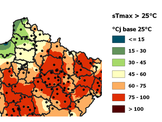 Figure n°5 : Cumul de température > 25°C entre floraison et maturité des blés