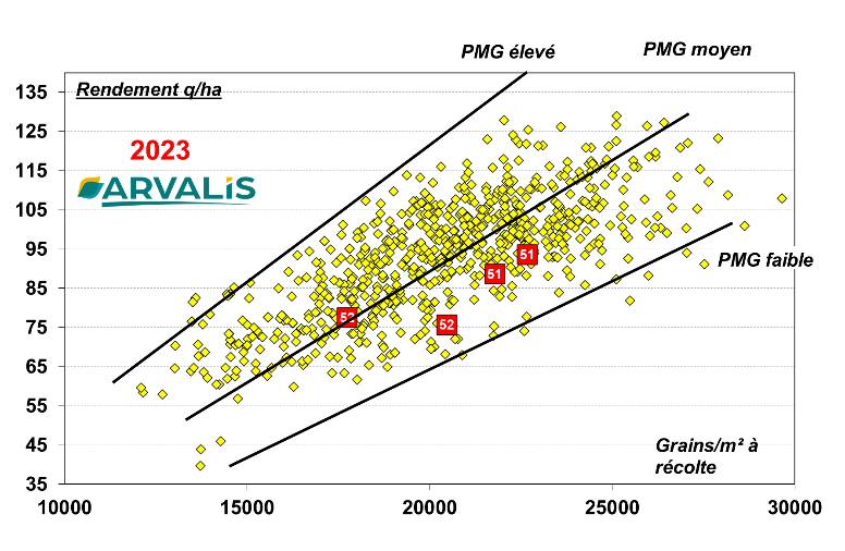 Figure n°8 : Rendements des blés sur le réseau régional « physiologie » ARVALIS